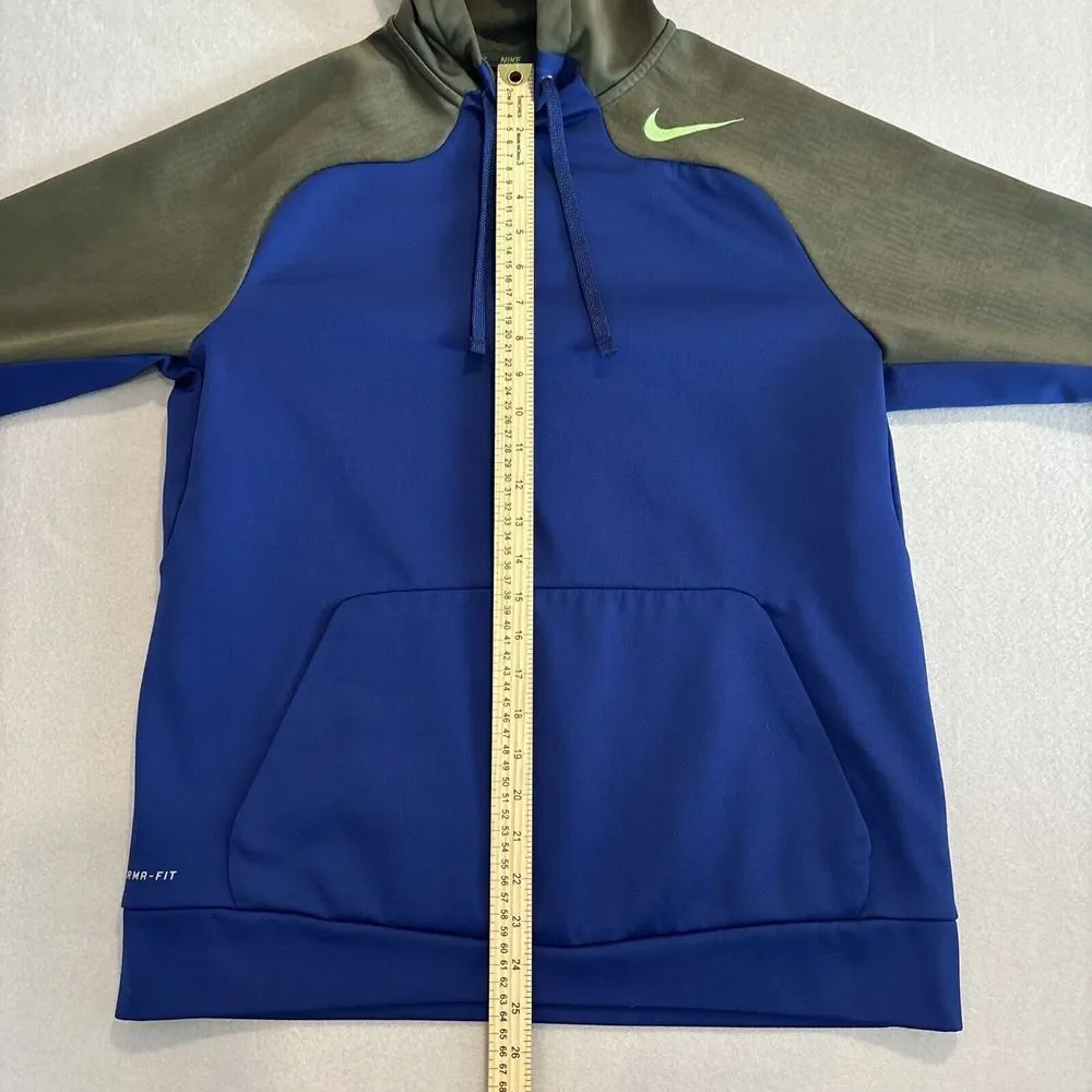 Nike Therma-Fit MEDIUM BLUE/OLIVE GREEN Hoodie‎ Jacket Mens Logo EXCELLENT